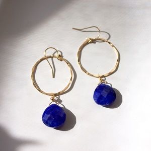 Gold Fill Hammered Sapphire Ring Drop Earrings